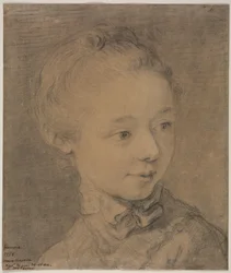 Hodet til en ung jente som vender seg mot høyre, 1758.