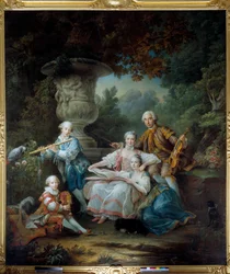 Familien til Louis Francois du Bouchet, Marquis of Sourches og Grand Prevot of France Maleri av Francois Hubert Drouais (1727-1775) 1756 Søn. 3,24 x 2,84 m
