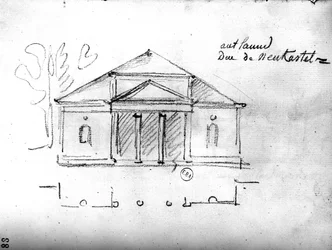 Arkitektonisk skisse fra 'Travels in England', ca. 1766 (blyant på papir)