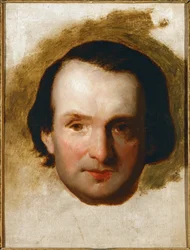 Portrett av poeten Victor Hugo, standhaftig kritiker og motstander av keiser Napoleon III, som han kalte Napoleon le Petit … (olje på lerret)