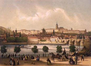 Utsikt over det lille kvarteret og Praha slott Hradcany, ca. 1845