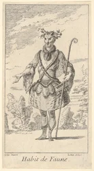 Habit de Faune: en faun, en stokk i høyre h..., ca. 1721.
