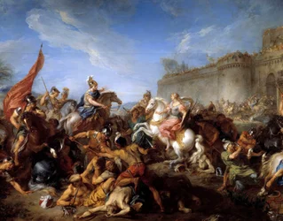Tankred gir våpen til Clorinde, illustrasjon til diktet «Det befridde Jerusalem» (La Gerusalemme liberata) av Torquato Tasso, kalt Le Muche