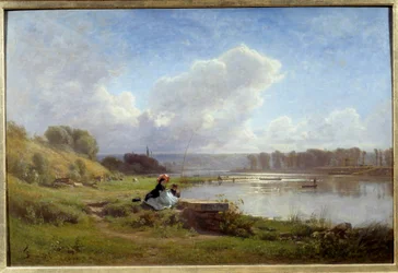 The Banks of the Seine i Meudon i 1861 Maleri av Francois Louis Francais (1814-1897) 1861 Nantes, Museum of Fine Arts
