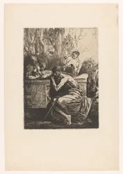 Klassieke voorstelling met mannen rond een sarcofaag Homme devant un tombeau antique Improvisations sur cuivre (series title)   1369569   no       norwegian Successfully Translated  Original: Copy after Annunciation of the Angel to Zechariah Translat: Copy
