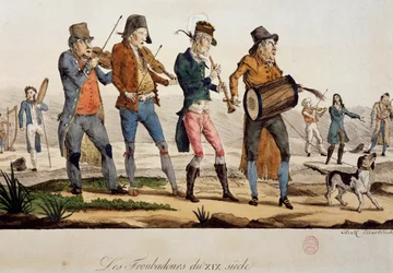 Ttroubadours av Francois Nicolas Martinet (1739-etter 1796), trykk, Frankrike