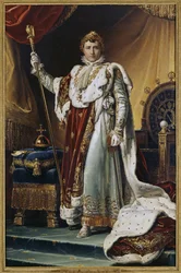 Portrett av keiser Napoleon I Bonaparte (1769-1821) i kroningsdrakt, omkring 1804. Fransk kunst