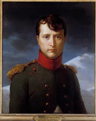 Portrett av Napoleon Bonaparte (1769-1821) en Premier Consul-maleri av Francois Gerard (1770-1837) 1803 Søn. 0,62x0,53 m Chantilly, musee Conde - Portrett av Napoleon Bonaparte (1769-1821) som førstekonsul -Apinting av Francois Gerard (1770-1837), olje på
