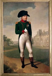Portrett av Napoleon bonaparte (1769-1821) foran slottet i Malmaison (kledd som konsul). I Reuil Malmaison (Hauts de Seine) i 1804. Maleri av Francois Gerard (1770-1837) Malmaison fra 1800-tallet, musee du chateau - Portrett i full lengde av Napo