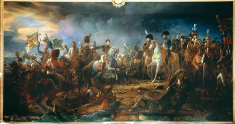 Slaget ved Austerlitz 2/12/1805: General Rapp presenterer flaggene hentet fra fienden Maleri av Francois Gerard (1770-1837) 1805 Søn. 2,1x9,58 m.