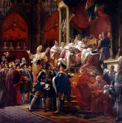 Kroningen av kong Karl X den 29. mai 1825 i katedralen i Reims, ca. 1827 (detalj)