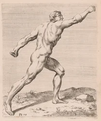 Borghese Gladiator, sett fra siden, vendt mot høyre [plate 28]