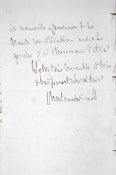 Brev med skribentens signatur, skrevet i Frankfurt på vei til Chateaubriand ny post som ministerfullmektig i Berlin, 7. januar 1821 (penn og blekk på papir)