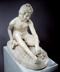Ung napolitansk fisker som leker med en skilpadde. Marmorskulptur av François Rude (1784-1855), 1831, Paris, Louvre-museet
