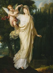 Posthumt portrett av markisen Fanny Grimaldi, født Baronne von Burkenwald, prinsesse av Santa Cruce, Marquise de Monaco et de Genes i ferd med å bli med sin første ektemann, markisen Giovanni Battista Grimaldi ved hans grav, 1804