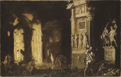 Trojas brann med Aeneas som bærer Anchises