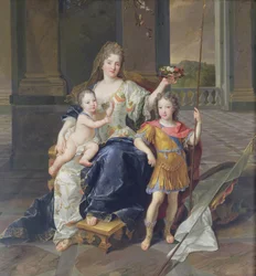 Hertuginne de la Ferte med hertugen av Bretagne og hertugen av Anjou (Louis XV) ca. 1712 (olje på lerret)