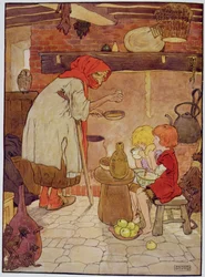 Hansel og Gretel blir matet av heksen, illustrasjon fra 