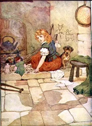 Lille Polly Flinders fra "My Nursery Story Book", pub. av Blackie & Son (bokillustrasjon)