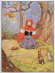 Little Red Riding Hood, illustrasjon fra 'The Beautiful Book of Nursery Rhymes, Stories and Pictures', av Frank Adams, utgitt av Blackie und Son