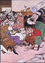 Katten og kattungene hennes kom veltende inn, illustrasjon fra 