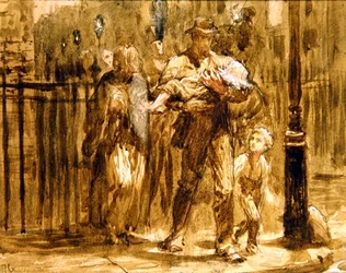 An Urban Family (blyant, akvarell og kroppsfarge på papir)