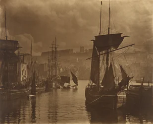 Whitby havn, enden av dokken, 1880