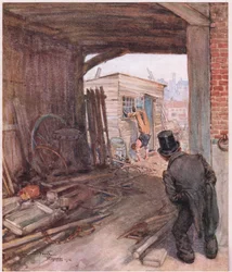 Da han kom fram til bestemmelsesstedet, var det første som møtte blikket hans, et par svært mangelfullt skodde føtter i luften, ca. 1920