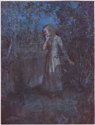 Lyset hadde falmet inn i mørket og kvelden ble dypere inn i natten, ca. 1920 (fargelitografi)