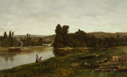 Figurer ved en elv (olje på lerret)