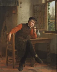 François Antoine De Bruycker - Ung mann som røyker pipe i et rominteriør