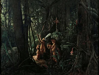 Amazoniske indianere som tilber solguden, ca 1860.