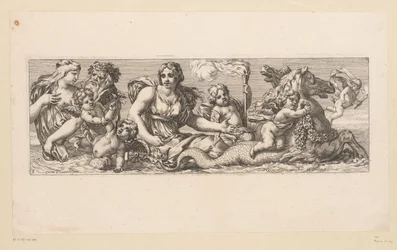 Saint Catherine med nereider, satyrer og fantastiske dyr i vannet Mytologiske figurer ved vannet (serietittel)