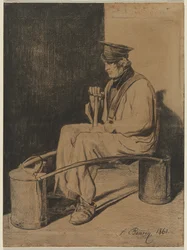 Vannbærer sittende på sitt åk, 1861.