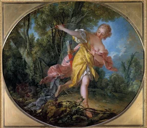 Sylvie på flukt fra ulven hun jaktet Maleri av Francois Boucher (1703-1770) 1756. Dim. 1,20 x 1,36 m Turer, Musee des Beaux Arts