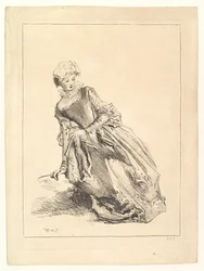 Kvinne lener til venstre, 1722-28.