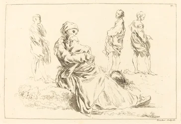 Figurstudier inkludert sittende mor og barn
