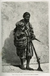 Antilopejeger. Gravering av Courboin, for å illustrere det algeriske Sahara, av V.Largeau, i 1874-1878, publisert i Tour du monde, under ledelse av Edouard Charton (1807-1890)