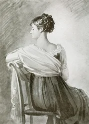 Portrett av fru Récamier, svart kritt, høydepunkter i akvarell, av François Gérard.