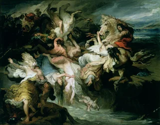 The Defeat of the Teutons and the Cimbri av Gaius Marius (ca. 157-86 f.Kr.) (olje på papir på lerret)