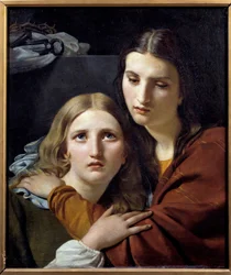 Hellige kvinner som mediterer med gjenstander av lidenskap. Andakt scene av to unge kvinner. Maleri av Joseph Navez (1787-1869) 1800-tallets søn. 0,64x0,54 m Paris musee du Louvre