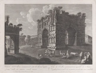 Utsikt over Janusbuen, med hyrder og geiter i forgrunnen, 1795-1800., 1795-1800.