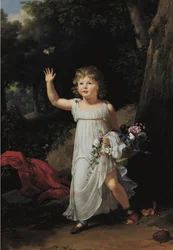 Fransk: Portrait du jeune Edgar Clarke Portrett av Edgar Clarke, helfigur, i en skog