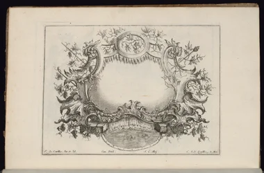 Cartouche med vinblader og druer, Livre de Cartouches Reguliers (Book of Regular Cartouches)