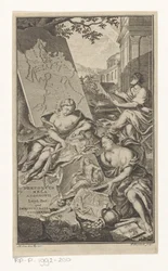 Allegorie op de meetkunde Tittelside for: Pomponius Mela en Abraham Gronovius, Pomponii Melae de situ orbis libri III, 1782