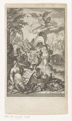 Allegori om Makedonias seier Tittelside for: Marcus Iunianus Iustinus og Abraham Gronovius, Iustini Historiae Philippicae, 1719
