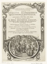 Minerva lauwert schrijver Tittelside for: Johannes Carolus de Roo, Dissertatio juridica inauguralis, ad tit. ff. etter et oppløst ekteskap, hvordan medgift bes om, 1722