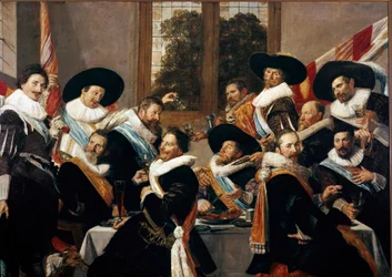 Bankett for offiserene for korpset Saint Adrien of Haarlem Maleri av Franz Hals (ca. 1580-1666) 1627 Søn. 266,5x183 cm Haarlem, Frans Hals Museum, Holland