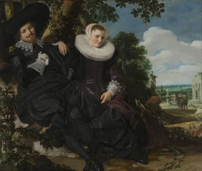 Portrett av et par, sannsynligvis Isaac Abrahamsz Massa og Beatrix van der Laen Portrett av et par i et landskap, sannsynligvis Isaac Abrahamsz Massa (1586-1643) og Beatrix van der Laen (1592-1639)