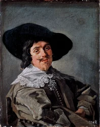 Portrett av en mann i et gul-grå fokk-maleri av Frans Hals (1581/85-1666) rundt 1633 Dresden, Gemaldegalerie Tyskland